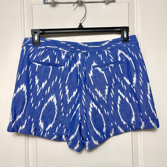 J. Crew Sunwashed Cotton Cuffed Shorts Blue Ikat Mid-Rise 10 - Picture 5 of 11